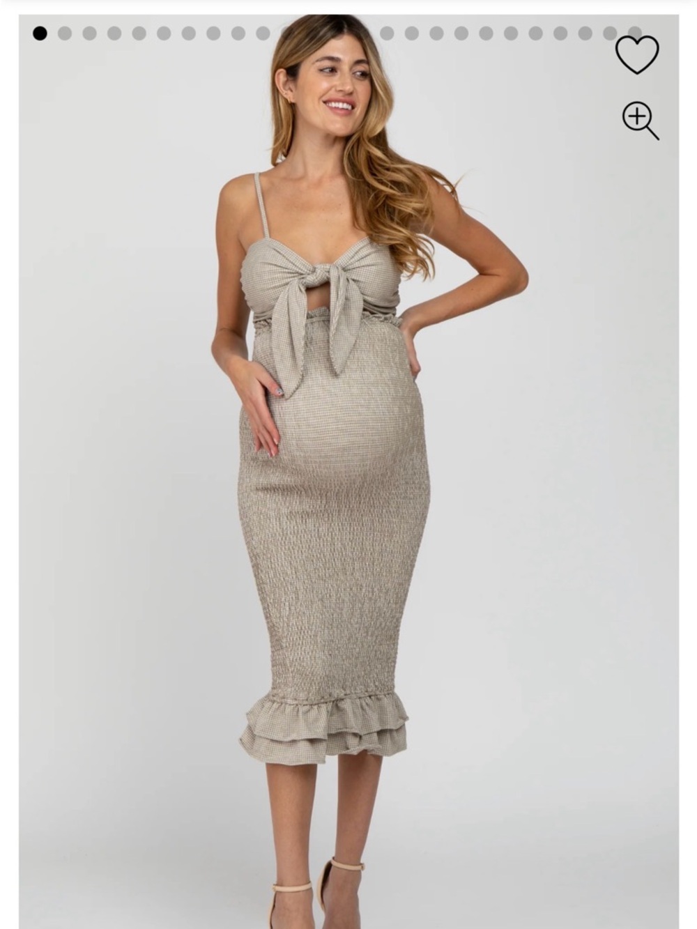 Pinkblush Beige Tie-Front Smocked Maternity Dress